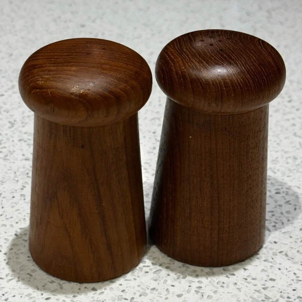Vintage Danish Teak Salt and Pepper Shakers, MCM Style, Mushroom Shape - Picture 2 of 6